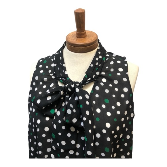 Banana Republic Semi Shear Sleeveless Blouse, Blk/Green Polka Dots, Sz M - Picture 2 of 9